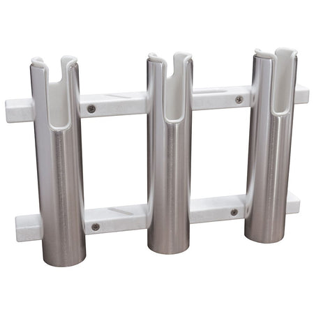 TACO Marine Aluminum/Poly 3-Rod Rack Holder, Brite-Dipped Anodized Finish, PVC White Liner — Quality Boat Parts