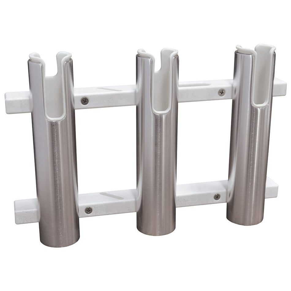 TACO Marine Aluminum/Poly 3-Rod Rack Holder, Brite-Dipped Anodized Finish, PVC White Liner — Quality Boat Parts