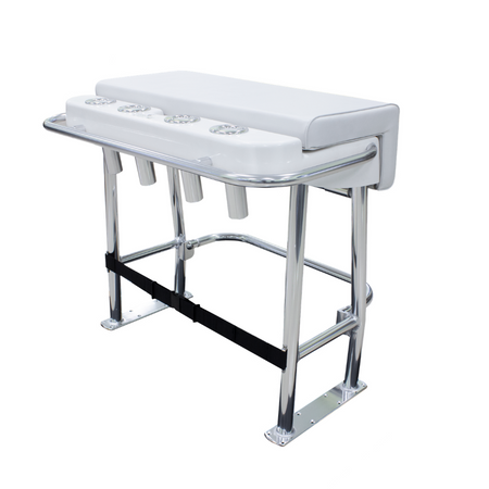 TACO Marine Neptune Premium Leaning Post, For Boats up to 30 ft, 33-1/2 x 39 x 27 in, 15-1/2 x 35 in Footprint, 4 Flush-Mount Rod Holders, Folding Footrest, 72qt Cooler Storage — Quality Boat Parts
