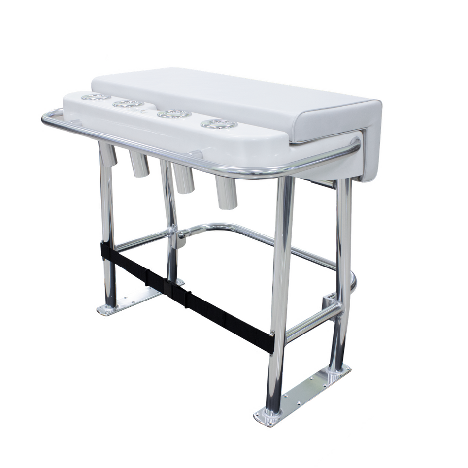 TACO Marine Neptune Premium Leaning Post, For Boats up to 30 ft, 33-1/2 x 39 x 27 in, 15-1/2 x 35 in Footprint, 4 Flush-Mount Rod Holders, Folding Footrest, 72qt Cooler Storage — Quality Boat Parts