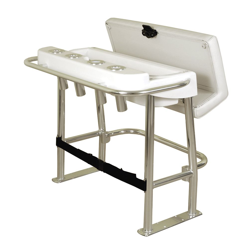 TACO Marine Neptune Premium Leaning Post, For Boats up to 30 ft, 33-1/2 x 39 x 27 in, 15-1/2 x 35 in Footprint, 4 Flush-Mount Rod Holders, Folding Footrest, 72qt Cooler Storage — Quality Boat Parts