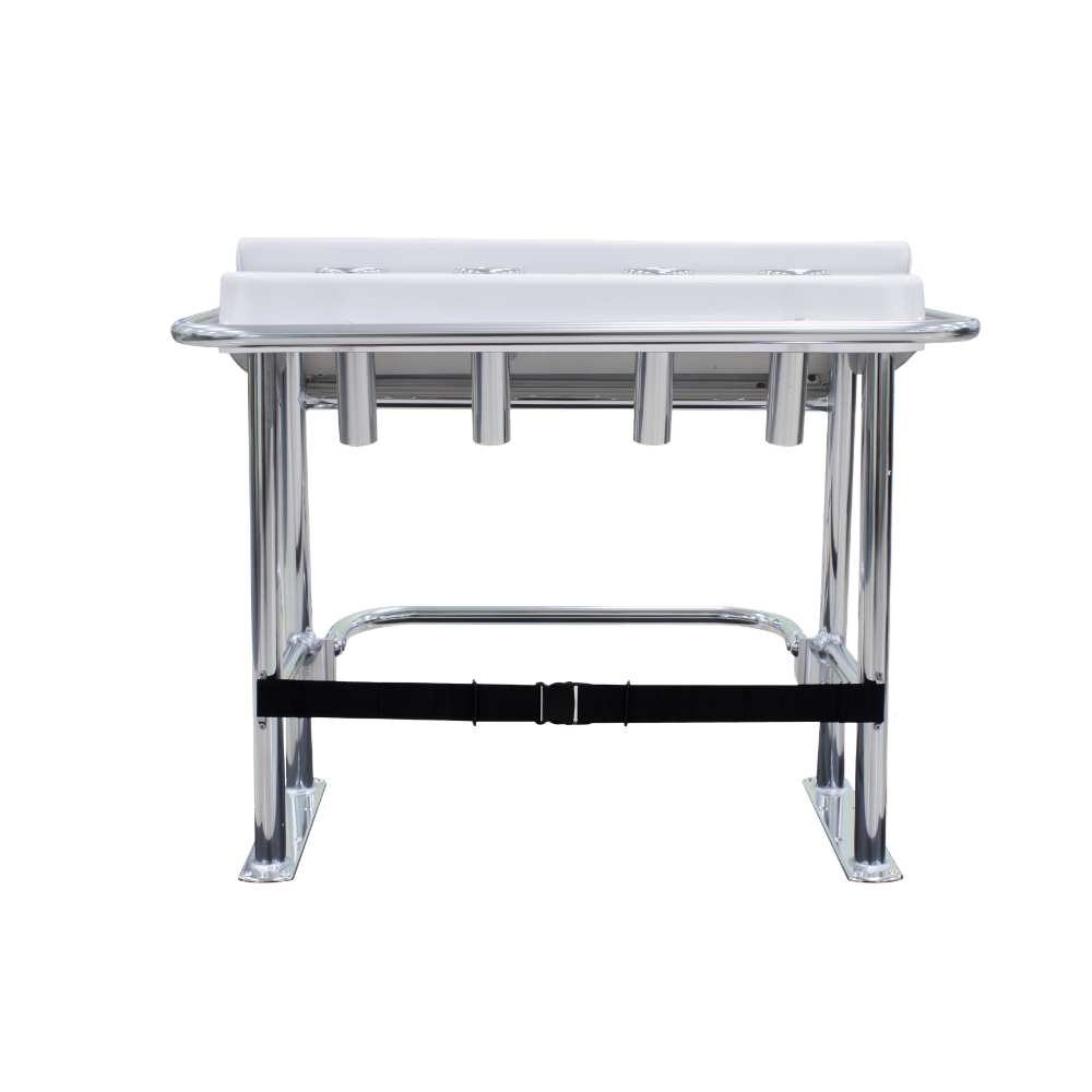TACO Marine Neptune Premium Leaning Post, For Boats up to 30 ft, 33-1/2 x 39 x 27 in, 15-1/2 x 35 in Footprint, 4 Flush-Mount Rod Holders, Folding Footrest, 72qt Cooler Storage — Quality Boat Parts