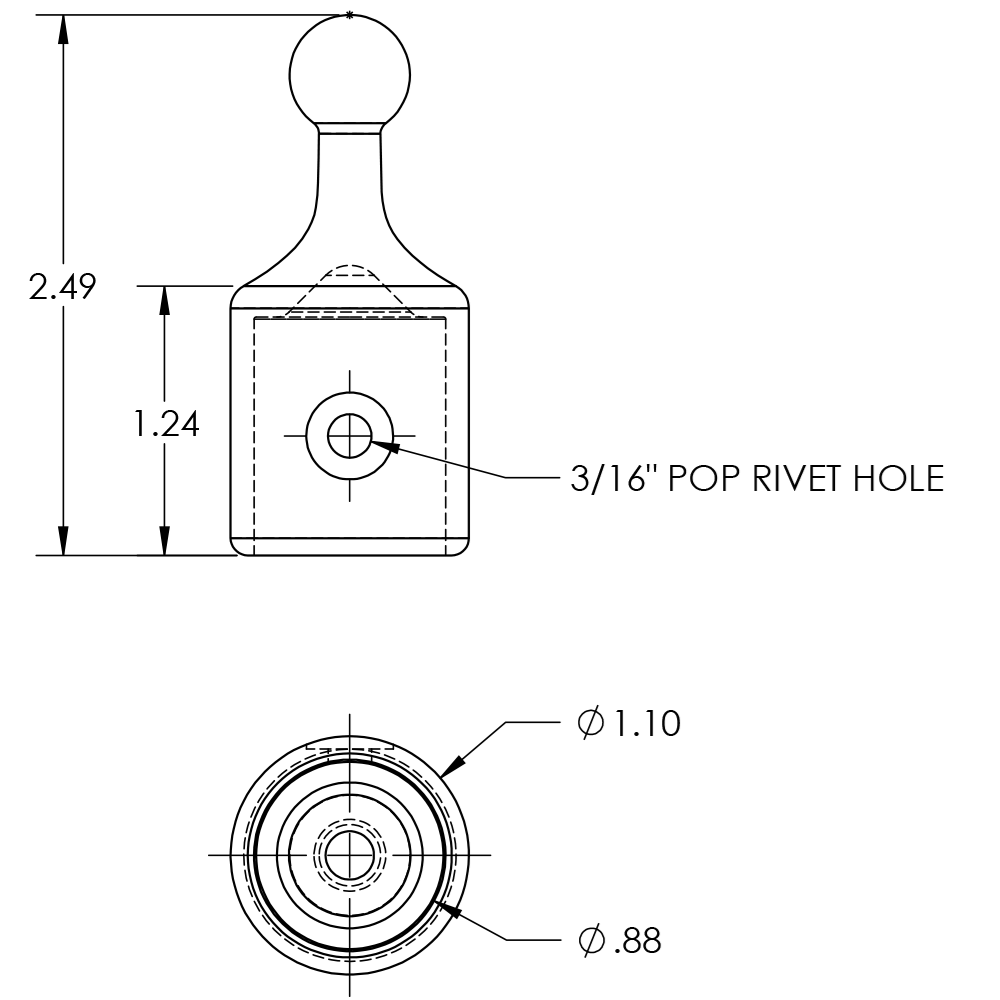 TACO Marine Ball & Socket Top Cap, For 7/8 in Tube, SS316L, Set Screw — Quality Boat Parts