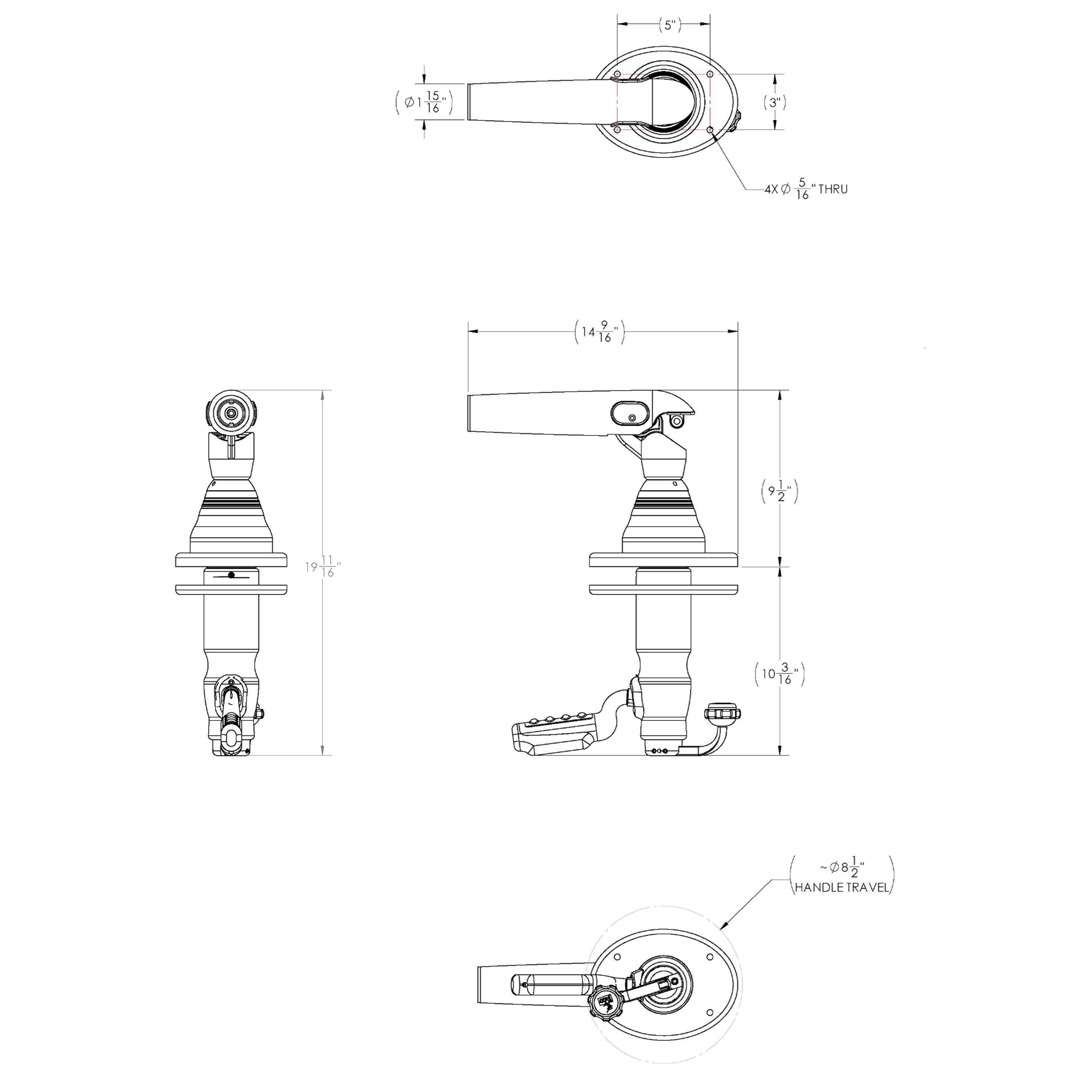TACO Marine Pro Series Outrigger Mounts, Twist & Lock, For Carbon Fiber Tele-Outriggers, Up to 24 ft, 4-1/2 in Hardtops, Pair — Quality Boat Parts
