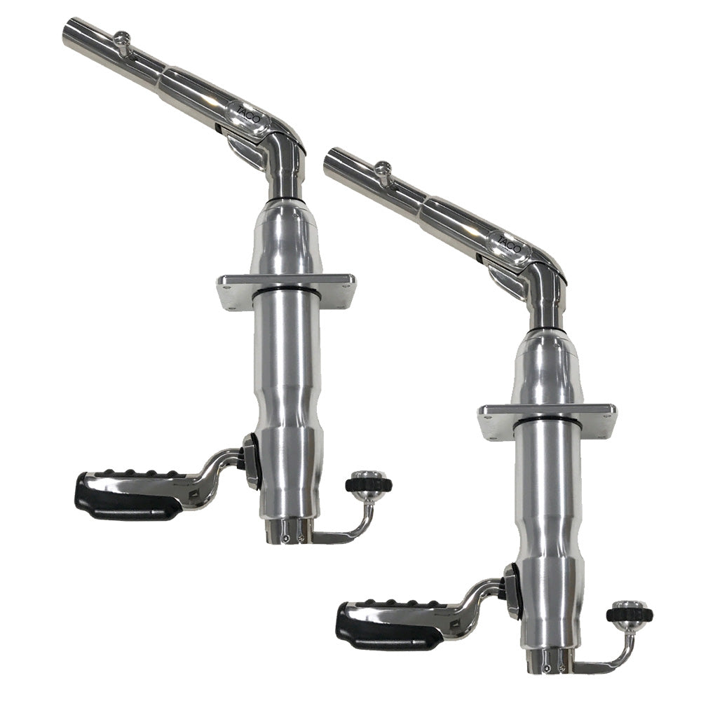 TACO Marine Grand Slam 390XL Outrigger Mounts, 180° Handle, 4-1/2 in Hardtops, 35° Upward Lift, Pair — Quality Boat Parts