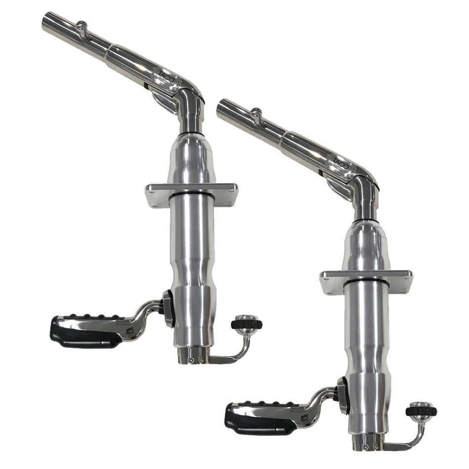 TACO Marine Grand Slam 390XL Outrigger Mounts, 180° Handle, 4-1/2 in Hardtops, 35° Upward Lift, Pair — Quality Boat Parts