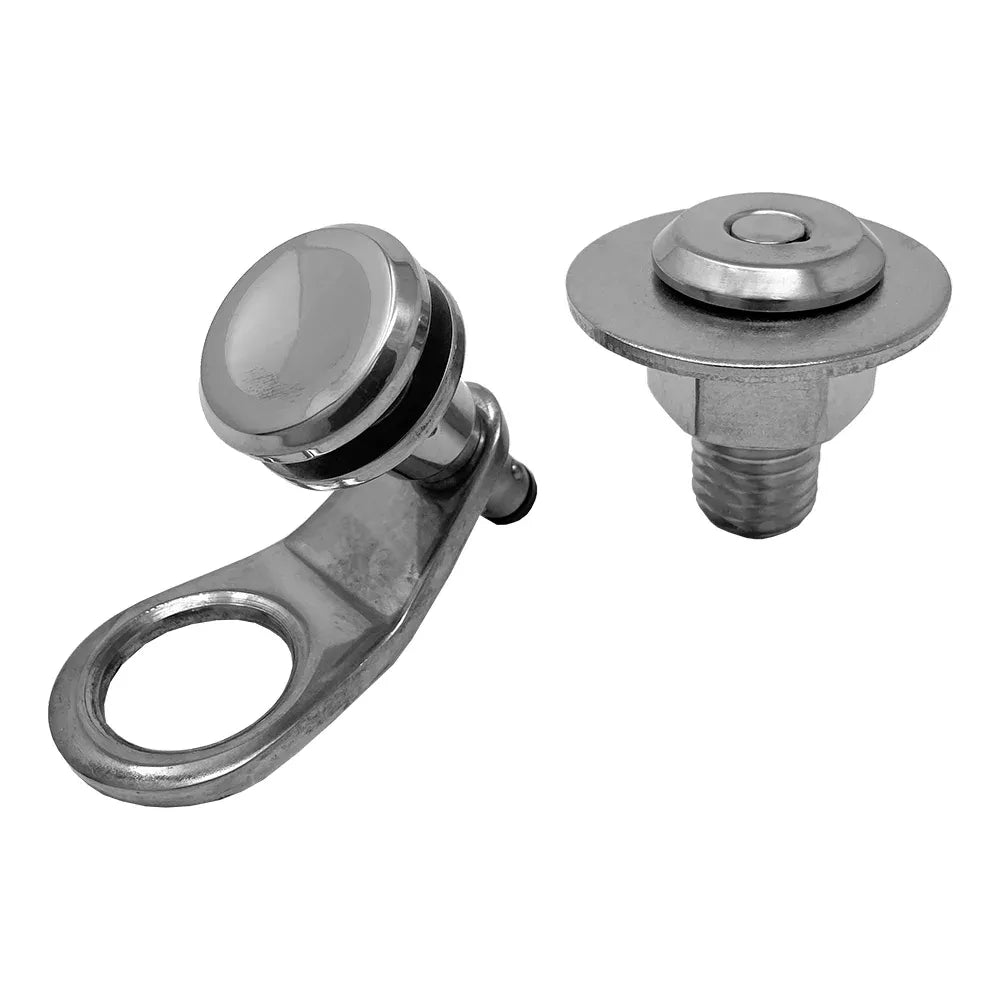TACO Marine Quick Release Fender Lock Kit, For Fiberglass Boats, 316L Stainless Steel, High-Polished Finish, 1-11/16 in Above Deck, 1 in Button, 7/8 in Line Hole — Quality Boat Parts