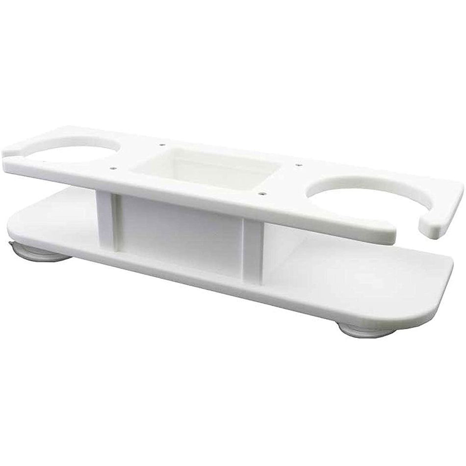 TACO Marine 2-Drink Poly Holder with Catch-All, White Polyethylene, Suction-Cup Mount — Quality Boat Parts