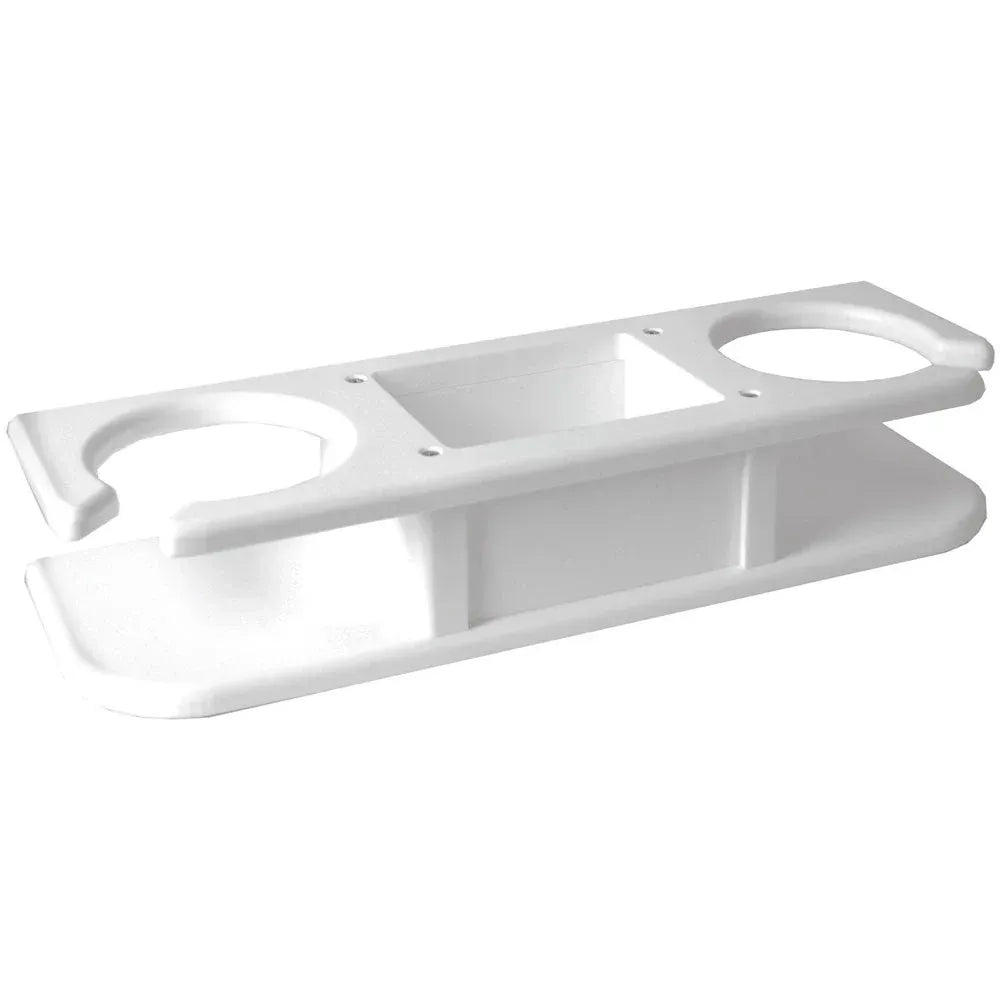 TACO Marine 2-Drink Poly Holder with Catch-All, White Polyethylene, Suction-Cup Mount — Quality Boat Parts