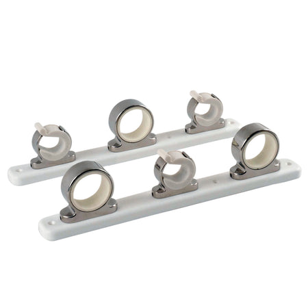 TACO Marine 3-Rod Hanger Rack, Polished SS316L, White Poly Rack — Quality Boat Parts