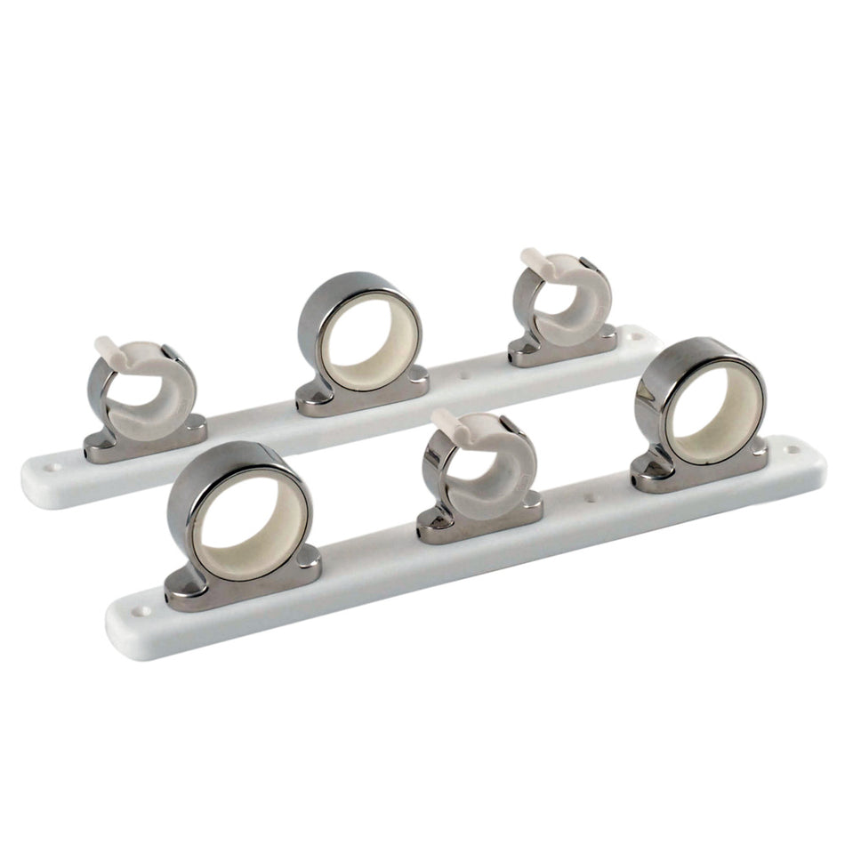 TACO Marine 3-Rod Hanger Rack, Polished SS316L, White Poly Rack — Quality Boat Parts