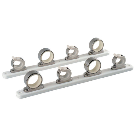 TACO Marine 4-Rod Hanger Rack, Polished 316L SS, White Poly Rack, Spring-Lock — Quality Boat Parts