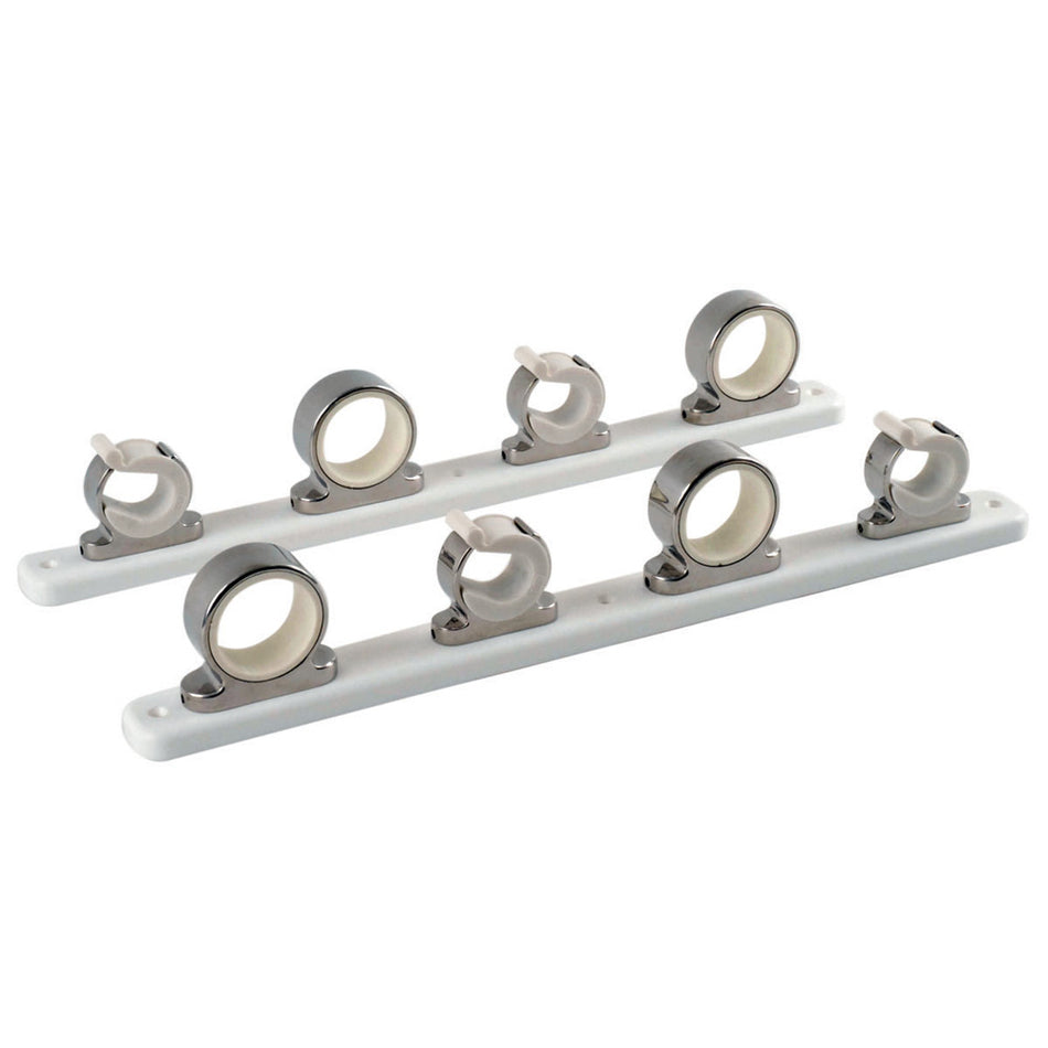 TACO Marine 4-Rod Hanger Rack, Polished 316L SS, White Poly Rack, Spring-Lock — Quality Boat Parts