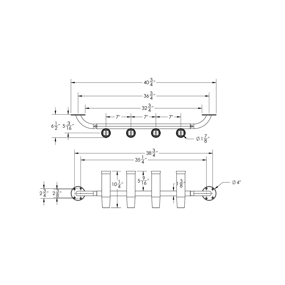 TACO Marine 4-Rod Transom Mount Rod Rack, 40-1/2 in Length, 1-7/8 in ID, Brushed Anodized Aluminum — Quality Boat Parts