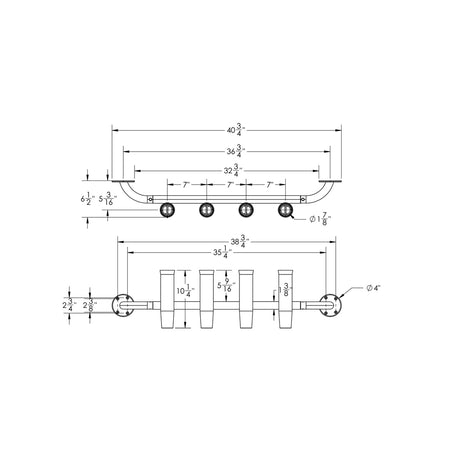 TACO Marine 4-Rod Transom Mount Rod Rack, 40-1/2 in Length, 1-7/8 in ID, Brushed Anodized Aluminum — Quality Boat Parts