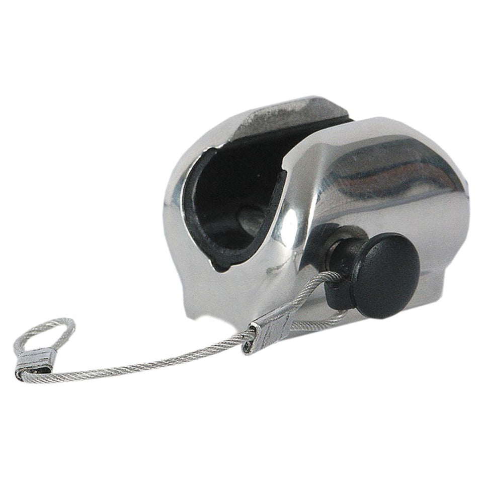 TACO Marine Ball & Socket Concave Deck Hinge with Pin & Lanyard, For 7/8 in O.D. Tube, Type-316L Polished Stainless Steel — Quality Boat Parts