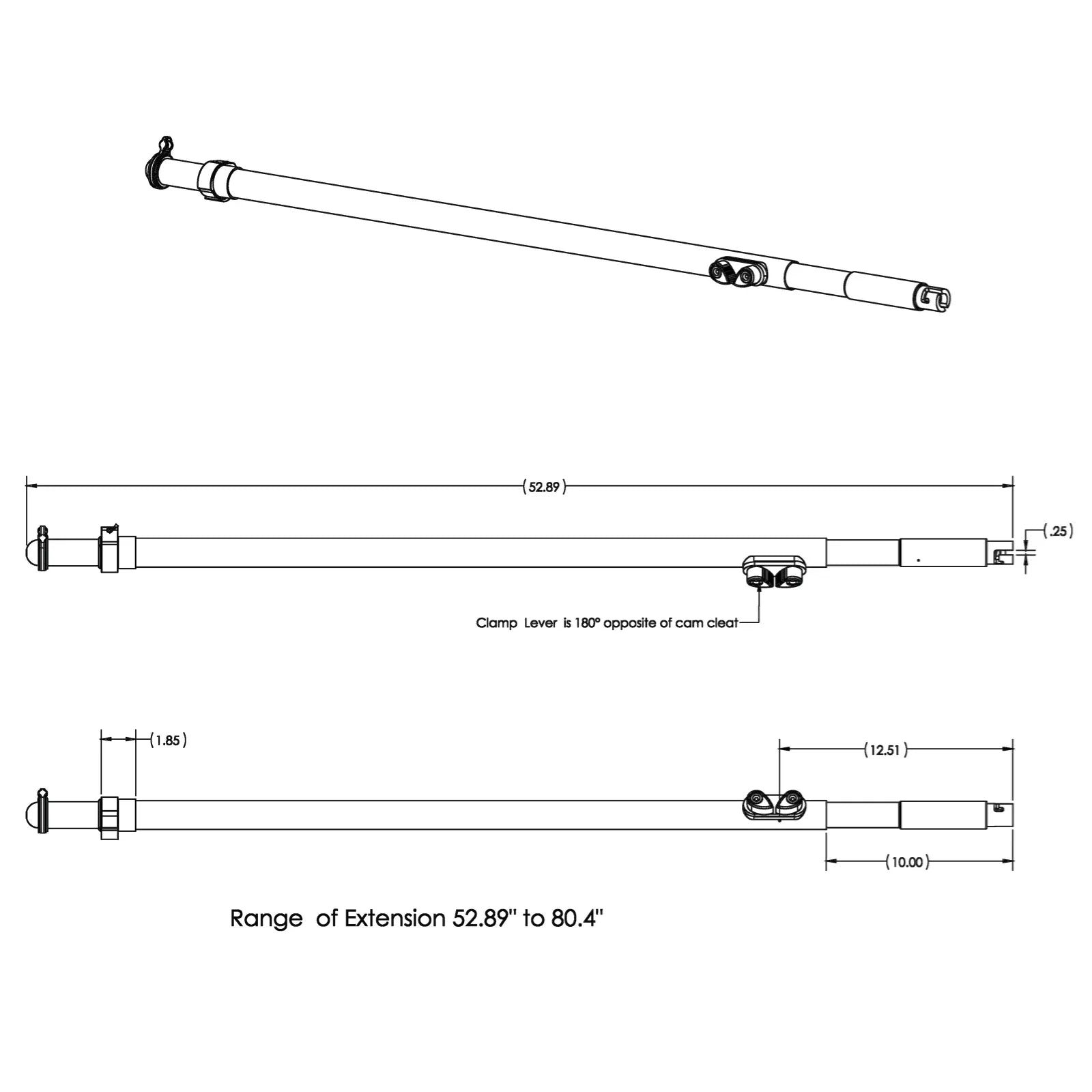 TACO Marine Tele-Sun Shade Poles, Carbon Fiber, 52.89-80.4 in, 1/4 in Pin, 2pk, Mesh Carry Bag — Quality Boat Parts