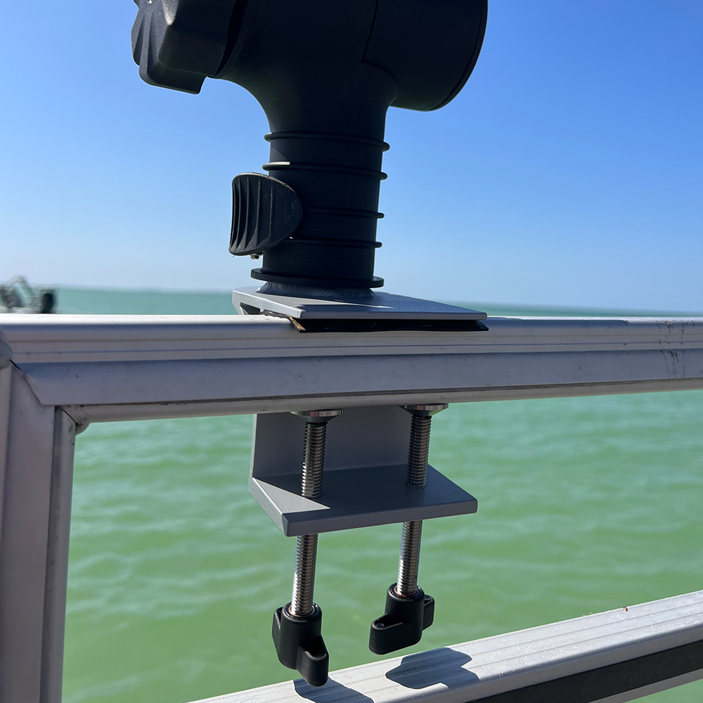 TACO Marine ShadeFin Mini Clamp Mount, Up to 2.25 in, 6061 Aluminum, Type 304 SS Rods, Misty Silver — Quality Boat Parts