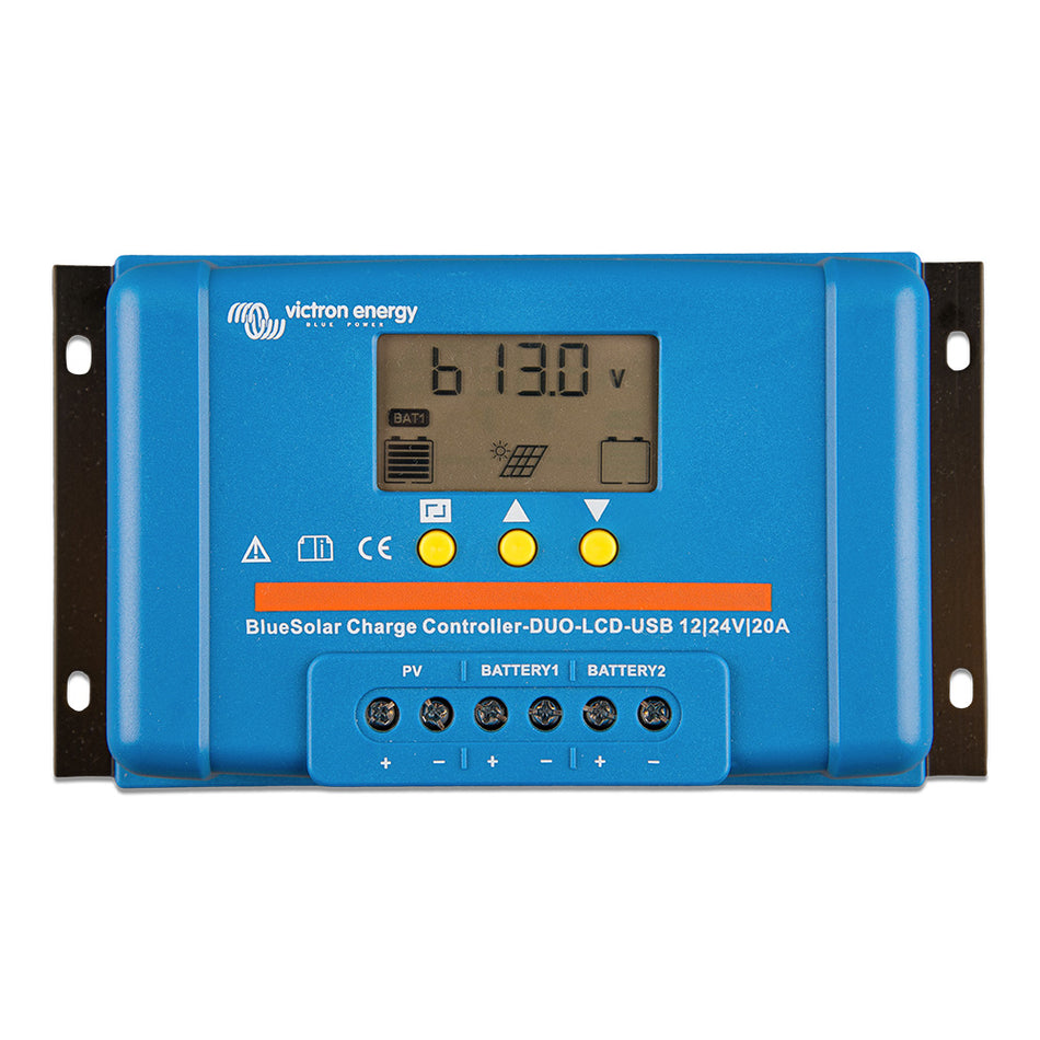 Victron Energy BlueSolar PWM DUO Solar Charge Controller, 12/24V, 20A, LCD, USB, Dual Battery — Quality Boat Parts
