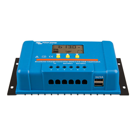 Victron Energy BlueSolar PWM DUO Solar Charge Controller, 12/24V, 20A, LCD, USB, Dual Battery — Quality Boat Parts