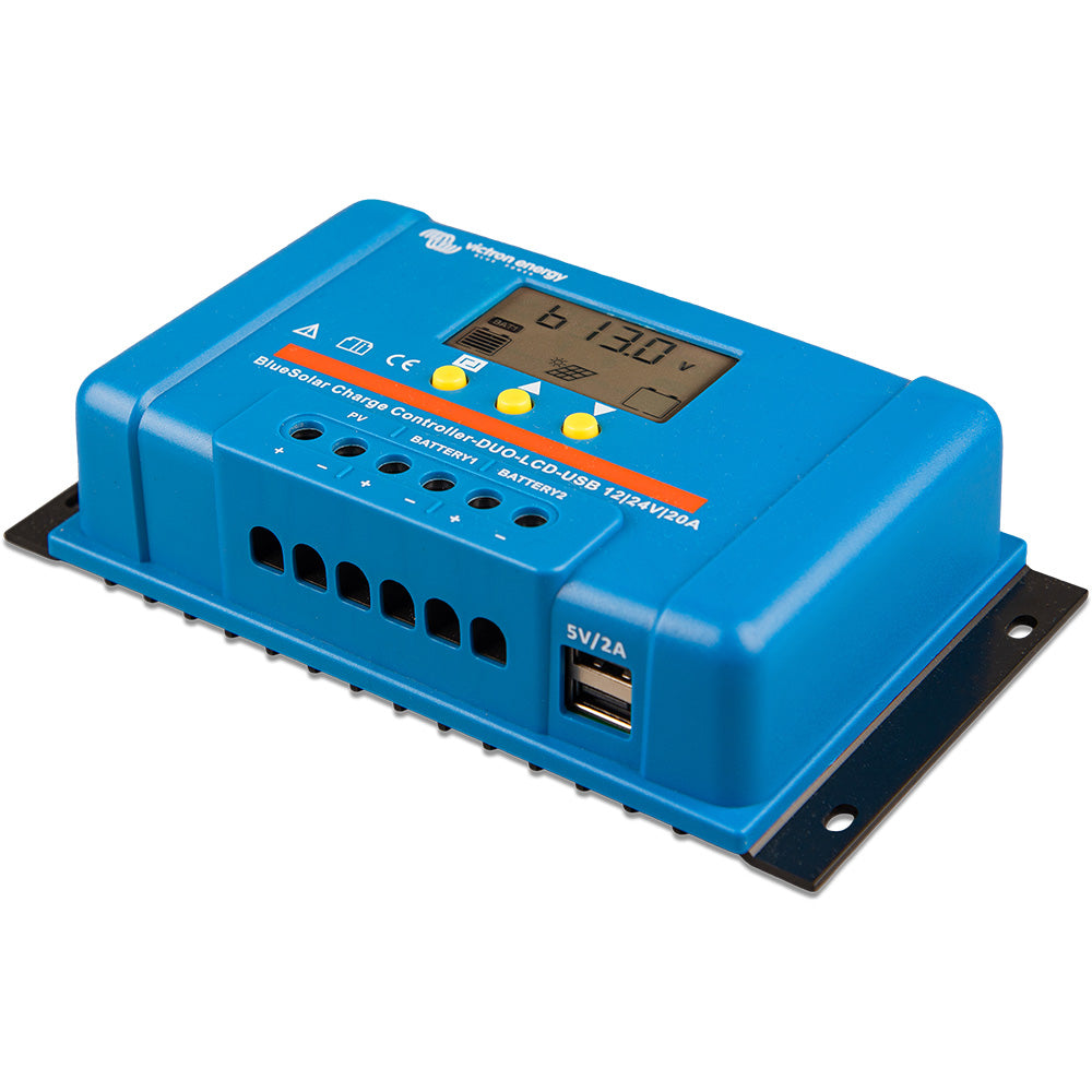 Victron Energy BlueSolar PWM DUO Solar Charge Controller, 12/24V, 20A, LCD, USB, Dual Battery — Quality Boat Parts