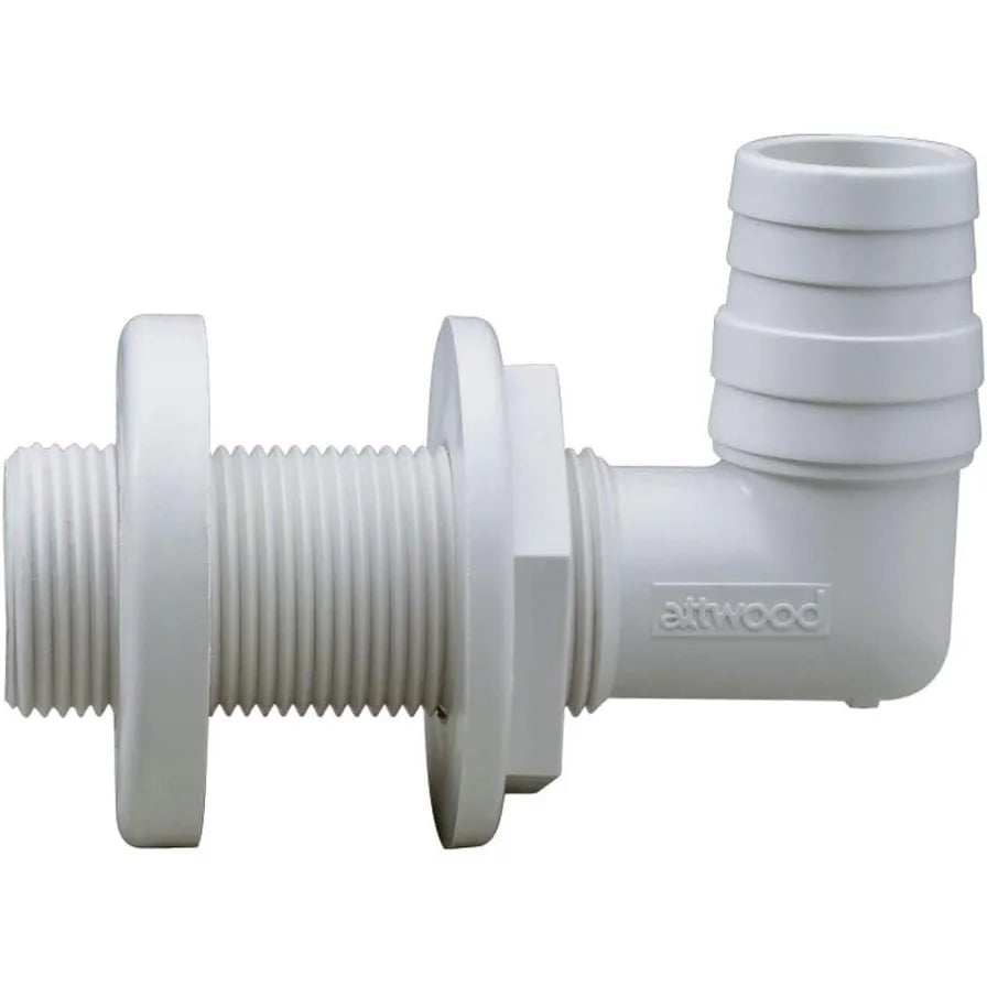 Attwood Marine 90 Degree Thru-Hull Connector, White Polypropylene, Above-Waterline — Quality Boat Parts