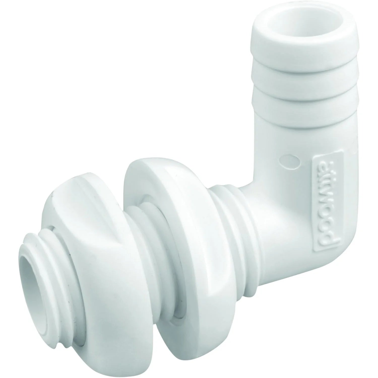 Attwood Marine 90 Degree Thru-Hull Connector, White Polypropylene, Above-Waterline — Quality Boat Parts