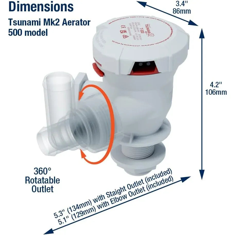 Attwood Marine Tsunami Mk2 T500 Livewell Aerator Pump, 12V, 500 GPH — Quality Boat Parts