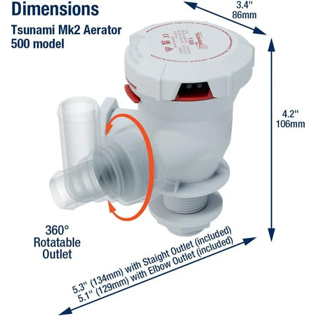Attwood Marine Tsunami Mk2 T500 Livewell Aerator Pump, 12V, 500 GPH — Quality Boat Parts