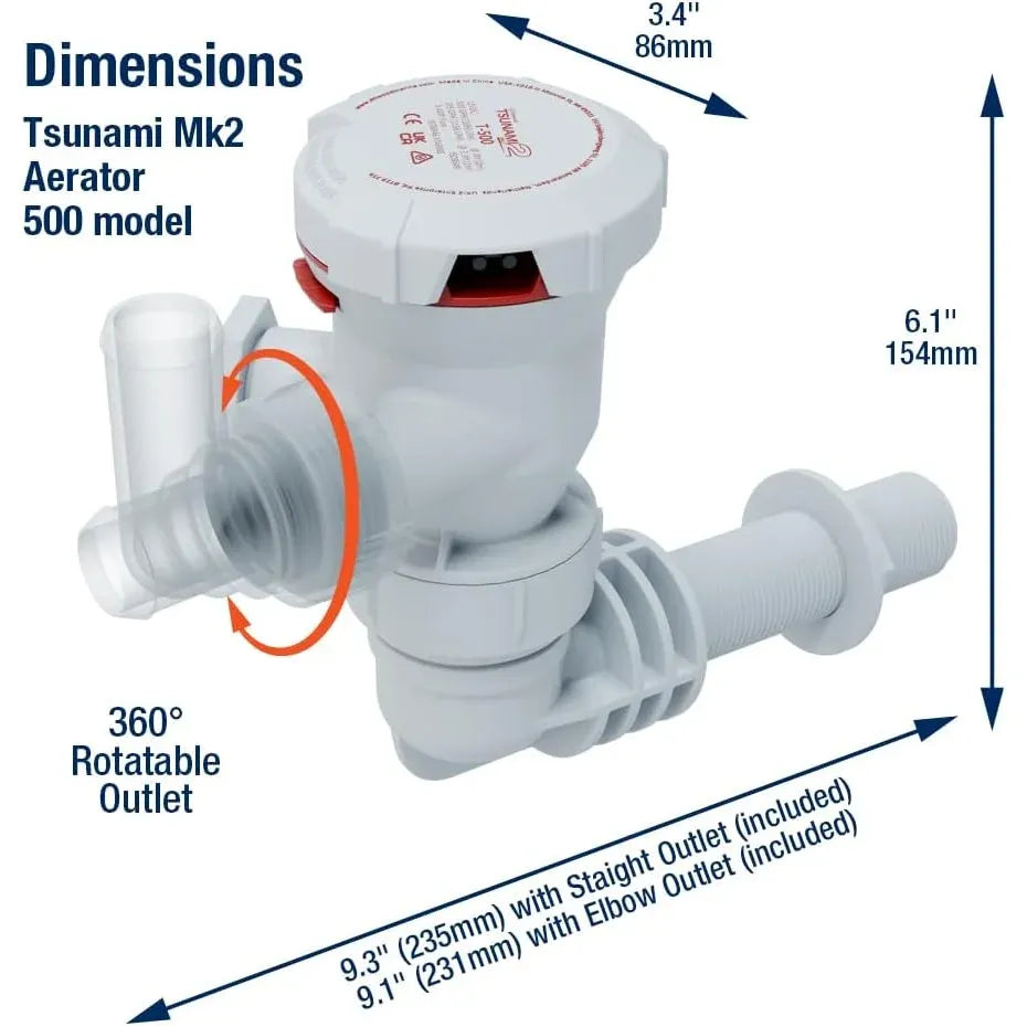 Attwood Marine Tsunami Mk2 T500 Livewell Aerator Pump, 12V, 500 GPH — Quality Boat Parts