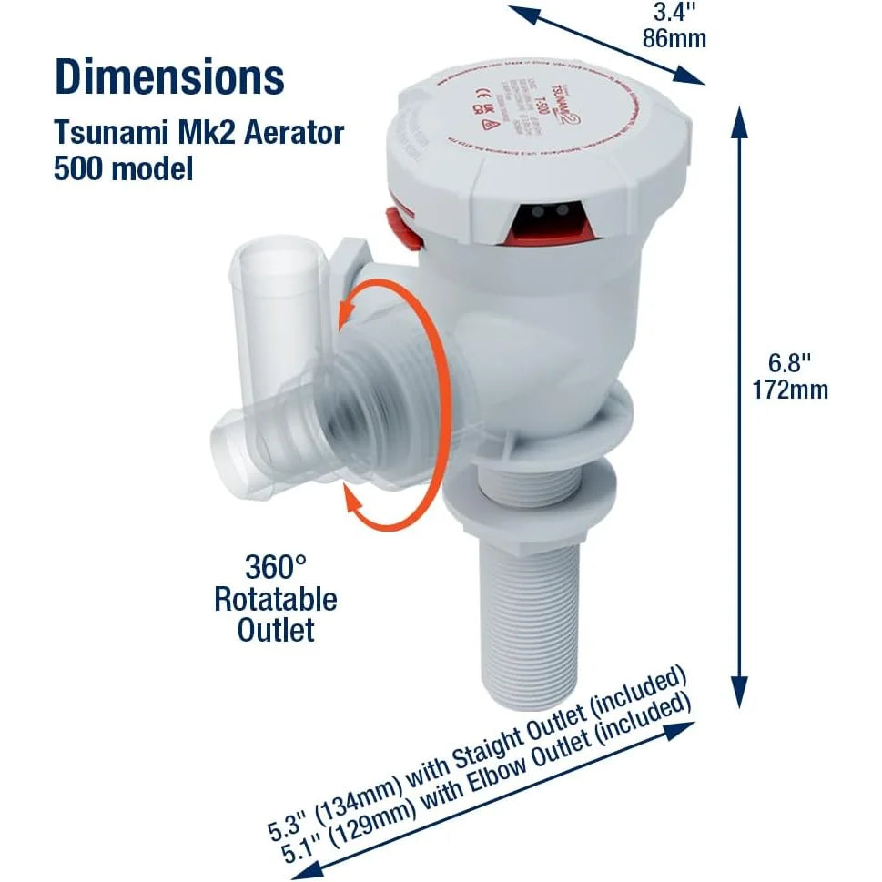 Attwood Marine Tsunami Mk2 T500 Livewell Aerator Pump, 12V, 500 GPH — Quality Boat Parts