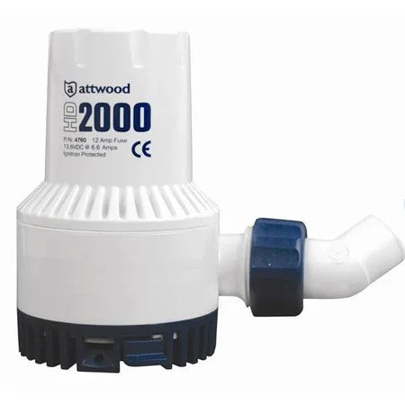 Attwood Marine HD2000 Non-Automatic Bilge Pump, 2000 GPH, 1-1/8 in Outlet, Anti-Airlock Nozzle — Quality Boat Parts