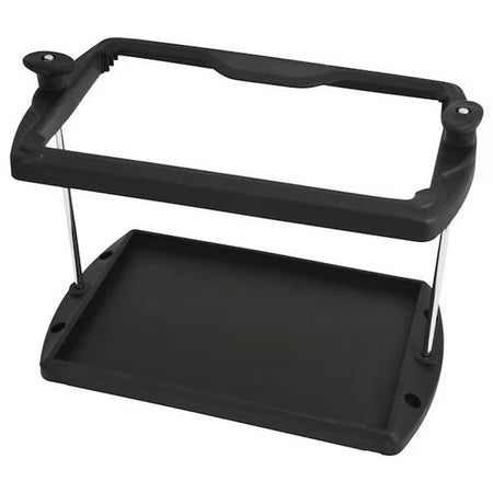 Attwood Marine Heavy-Duty Battery Tray, Non-Corrosive Black Plastic, Adjustable Crossbar, Stainless Steel Retaining Bolts, ABYC E-10 — Quality Boat Parts