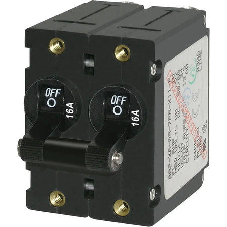 Blue Sea Systems A-Series Double Pole Toggle Circuit Breaker, 120/240V AC, 65V DC, Magnetic Hydraulic, Trip Free — Quality Boat Parts
