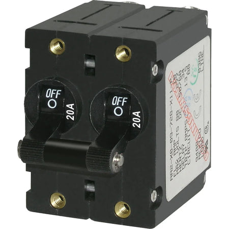 Blue Sea Systems A-Series Double Pole Toggle Circuit Breaker, 120/240V AC, 65V DC, Magnetic Hydraulic, Trip Free — Quality Boat Parts