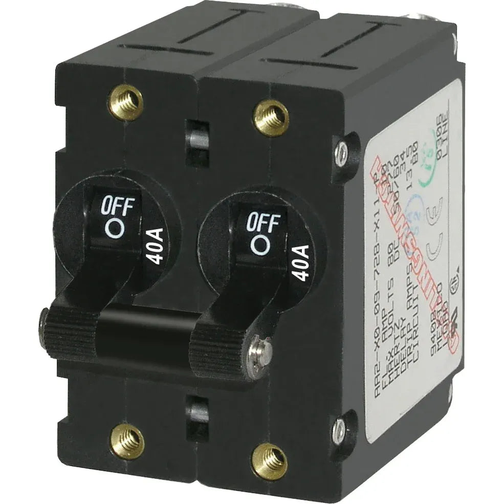 Blue Sea Systems A-Series Double Pole Toggle Circuit Breaker, 120/240V AC, 65V DC, Magnetic Hydraulic, Trip Free — Quality Boat Parts