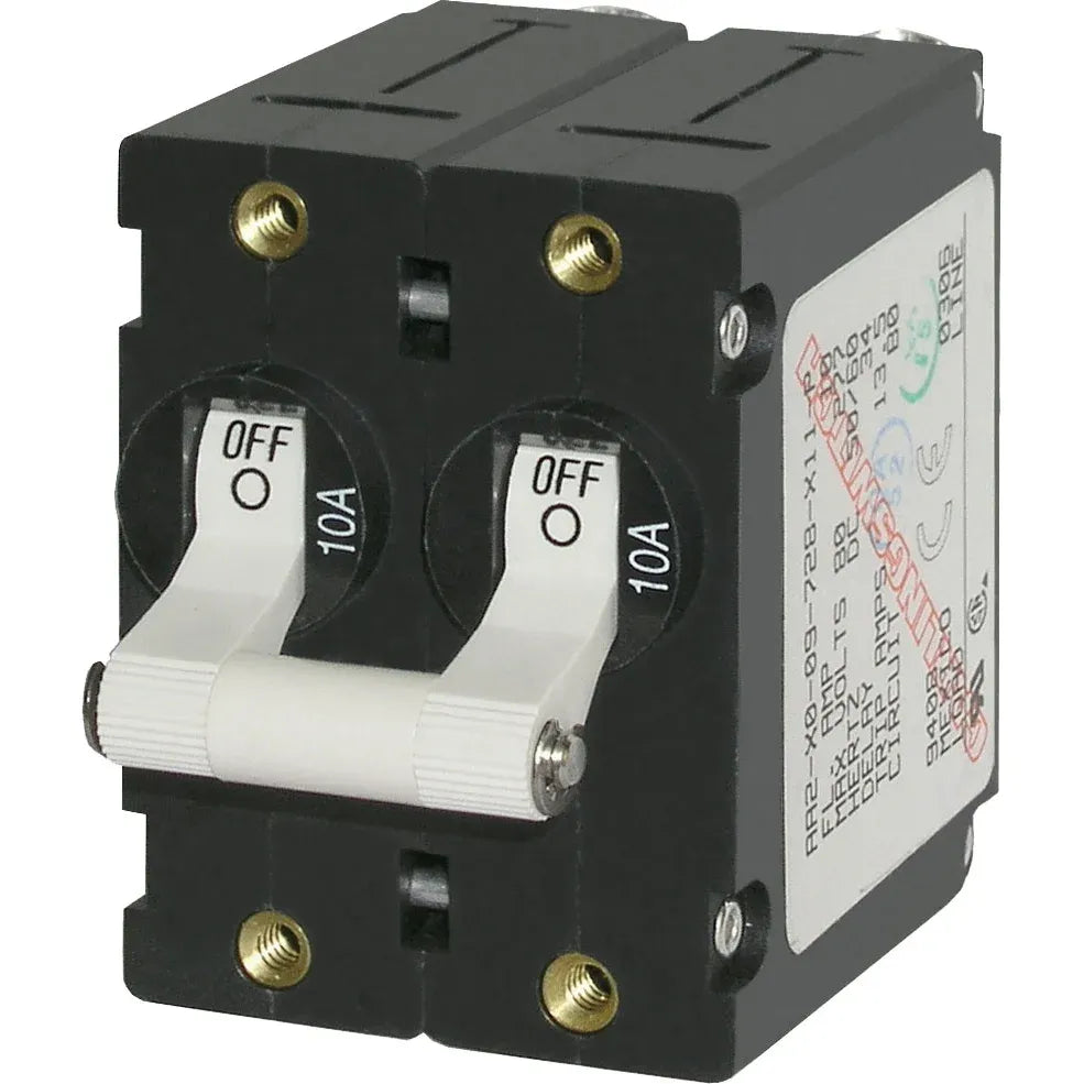 Blue Sea Systems A-Series Double Pole Toggle Circuit Breaker, 120/240V AC, 65V DC, Magnetic Hydraulic, Trip Free — Quality Boat Parts