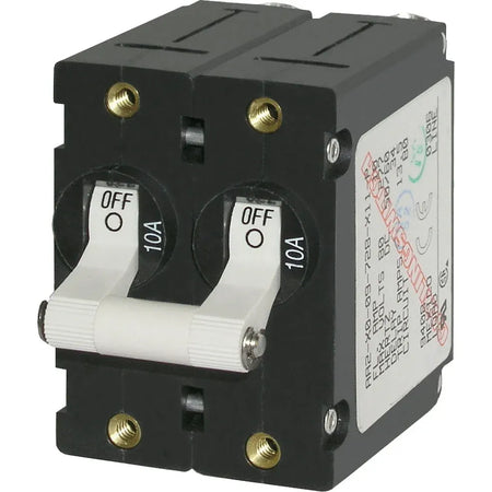 Blue Sea Systems A-Series Double Pole Toggle Circuit Breaker, 120/240V AC, 65V DC, Magnetic Hydraulic, Trip Free — Quality Boat Parts