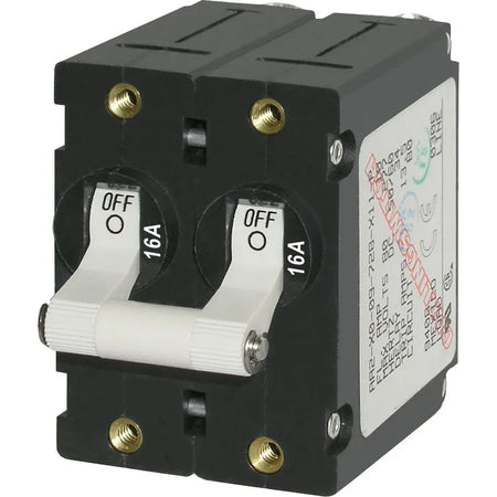 Blue Sea Systems A-Series Double Pole Toggle Circuit Breaker, 120/240V AC, 65V DC, Magnetic Hydraulic, Trip Free — Quality Boat Parts