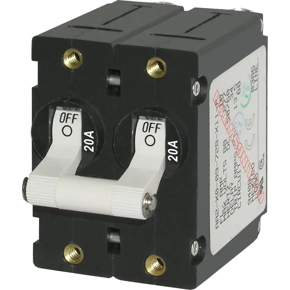 Blue Sea Systems A-Series Double Pole Toggle Circuit Breaker, 120/240V AC, 65V DC, Magnetic Hydraulic, Trip Free — Quality Boat Parts