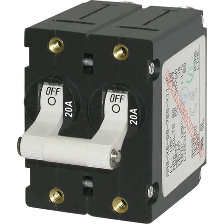 Blue Sea Systems A-Series Double Pole Toggle Circuit Breaker, 120/240V AC, 65V DC, Magnetic Hydraulic, Trip Free — Quality Boat Parts