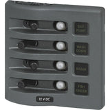 Blue Sea Systems WeatherDeck Waterproof Circuit Breaker Panel, 12/24V DC, IP67, 15A Per Circuit, Green LED Backlit Labels, Gray Panel — Quality Boat Parts