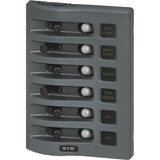 Blue Sea Systems WeatherDeck Waterproof Circuit Breaker Panel, 12/24V DC, IP67, 15A Per Circuit, Green LED Backlit Labels, Gray Panel — Quality Boat Parts