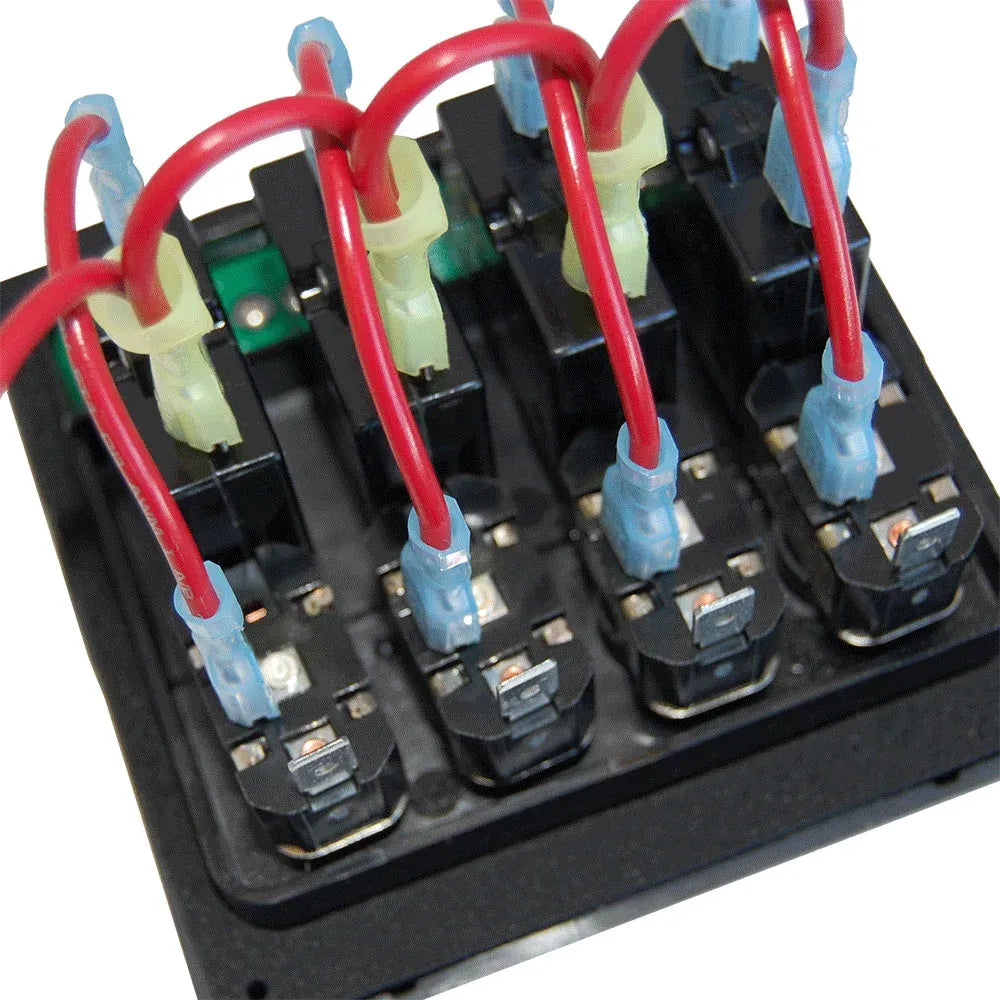 Blue Sea Systems WeatherDeck Waterproof Circuit Breaker Panel, 12/24V DC, IP67, 15A Per Circuit, Green LED Backlit Labels, Gray Panel — Quality Boat Parts