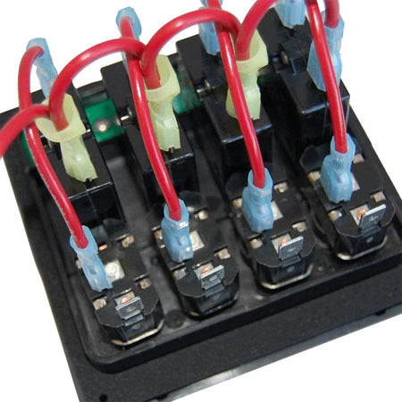 Blue Sea Systems WeatherDeck Waterproof Circuit Breaker Panel, 12/24V DC, IP67, 15A Per Circuit, Green LED Backlit Labels, Gray Panel — Quality Boat Parts