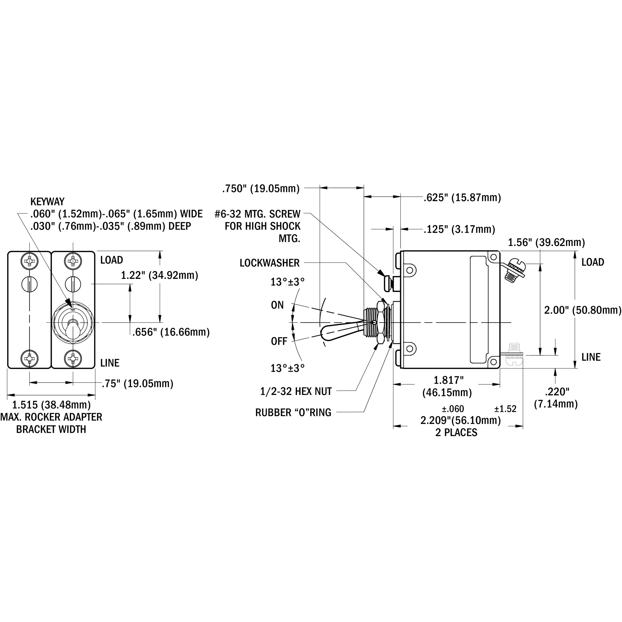 Blue Sea Systems COTS Military Grade A-Series Magnetic Hydraulic Circuit Breaker, 2 Pole, 277V AC, 65V DC, Metal Toggle, Trip-Free — Quality Boat Parts