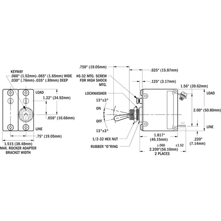 Blue Sea Systems COTS Military Grade A-Series Magnetic Hydraulic Circuit Breaker, 2 Pole, 277V AC, 65V DC, Metal Toggle, Trip-Free — Quality Boat Parts