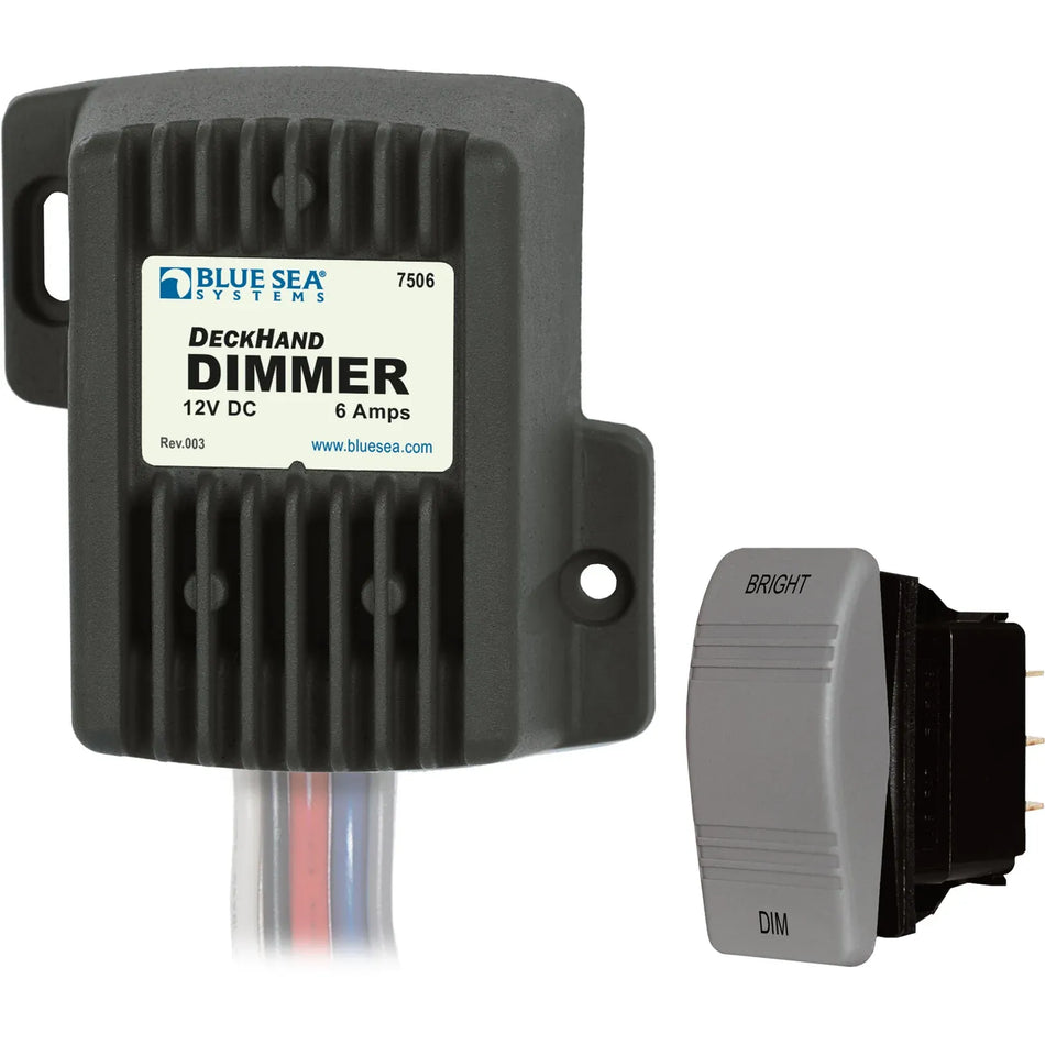 Blue Sea Systems DeckHand Dimmer, For Non-Regulated LED, Incandescent and Halogen Lights, 0-100% Voltage Control, Momentary Switch, Last Setting Memory — Quality Boat Parts
