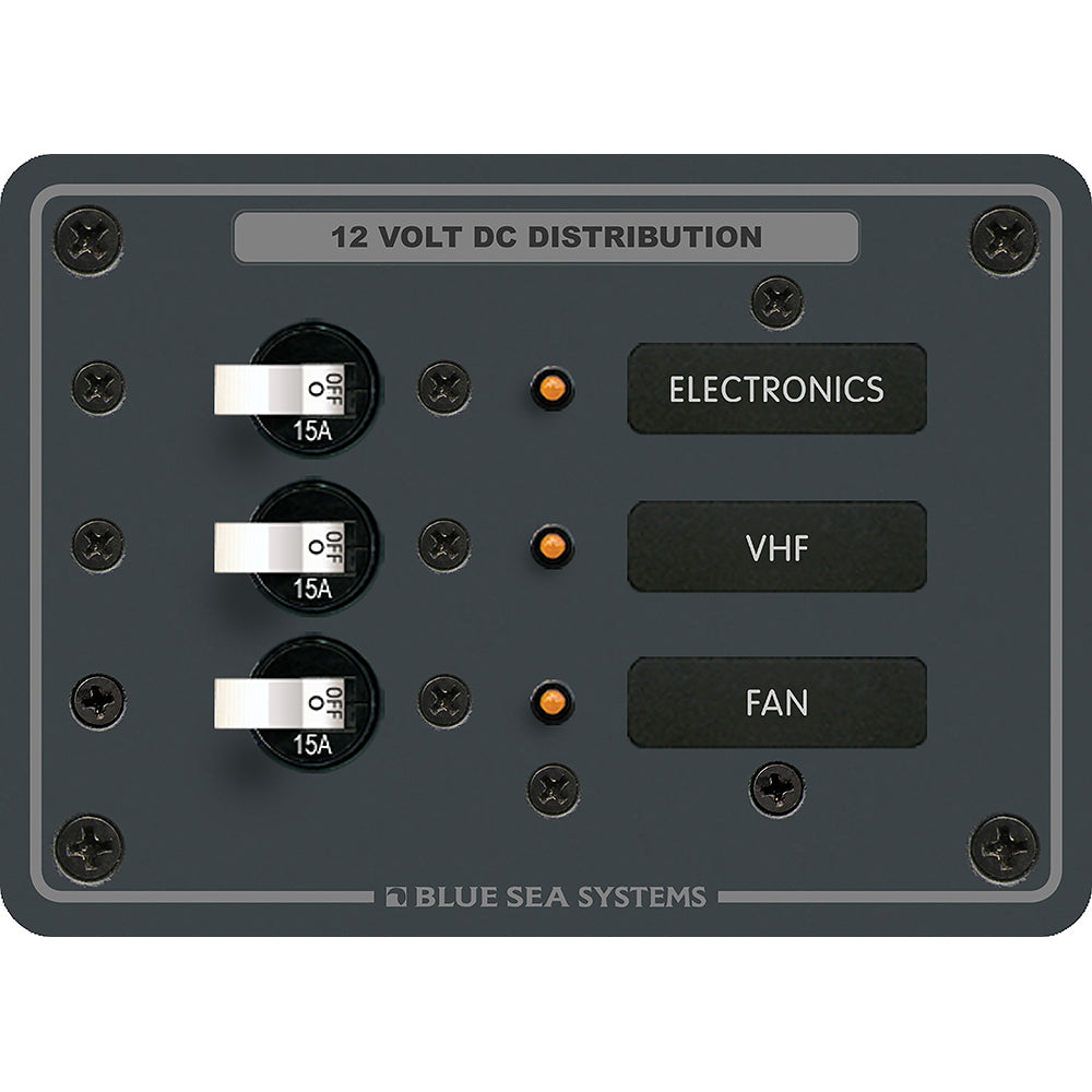 Blue Sea Systems Traditional Metal DC Circuit Breaker Panel, 12V/24V DC, 100A, White Toggle Breakers, Backlit Labels — Quality Boat Parts