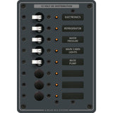Blue Sea Systems Traditional Metal DC Circuit Breaker Panel, 12V/24V DC, 100A, White Toggle Breakers, Backlit Labels — Quality Boat Parts